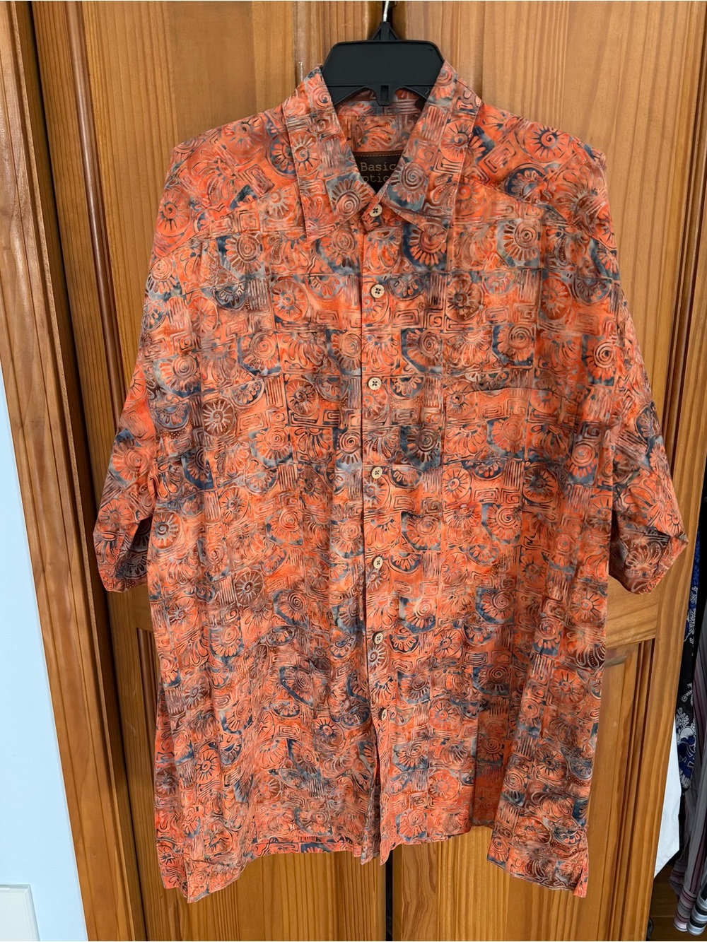 Vintage Large Men’s Short Sleeve Button-Up Hawaiian Shirt Basic Editions Orange